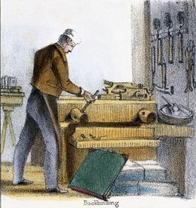 Der Buchbinder, aus Der Junge, Kuh und Kalb in Grafische Illustrationen von Tieren - Ihre Nützlichkeit für den Menschen während ihres Lebens und ihre Verwendung nach dem Tod, ca. 1845