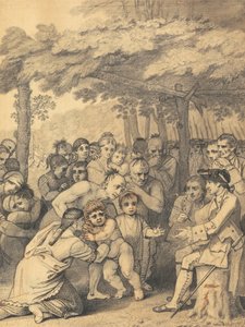 Die Indianer übergeben die englischen Gefangenen an Oberst Bouquet in der Nähe seines Lagers an den Gabelungen des Muskingum in Nordamerika im November 1764, 1765