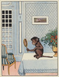 Affe betrachtet sein Spiegelbild von Benjamin Rabier