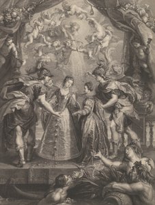 Tafel 17: Der Austausch der beiden Prinzessinnen in Hendaye, allegorische Szene mit Anne von Benoit Audran I