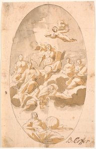 Studie für ein Deckenfresko mit neun Figuren, oval