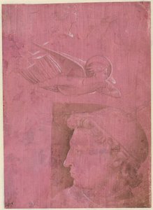 Kopf eines Mannes, zwei Studien eines Frauenprofils und eine Studie eines Engels verso, ca. 1458 von Benozzo Gozzoli