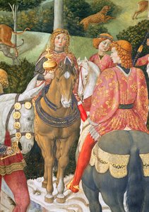 Reiter in der königlichen Entourage, Detail aus dem Zyklus der Reise der Heiligen Drei Könige in der Kapelle, ca. 1460 (Detail)