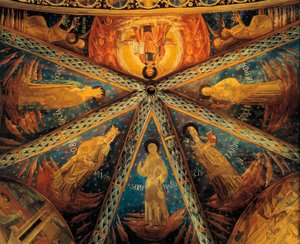 Montefalco, Gewölbe der Apsis der Kirche des Heiligen Franziskus mit Heiligen bemalt