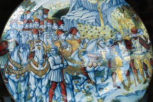 Majolika-Teller, der die Prozession der Heiligen Drei Könige darstellt, von Benozzo Gozzoli, Gualdo Tadino Handwerk, Umbrien, Italien von Benozzo di Lese di Sandro Gozzoli