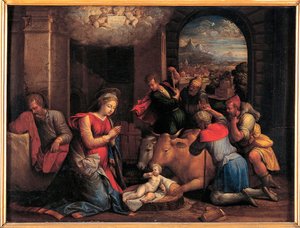 Die Anbetung der Hirten - Benvenuto Tisi da Garofalo, Öl auf Holz von Benvenuto Tisi da Garofalo