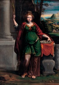 Heilige Lucia (von Syrakus) hält ein Tablett mit zwei Augen - Benvenuto Tisi da Garofalo, Öl auf Holz von Benvenuto Tisi da Garofalo