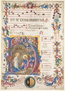Einzelblatt aus einem Antiphonar: Initiale H[odie nobis] mit der Geburt Christi