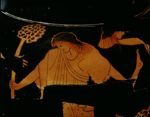 Attische rotfigurige Stamnos, dekoriert mit einer Szene einer Mänade, die Pentheus in einem dionysischen Opfer zerreißt, gefunden in Cerveteri, ca. 490-480 v. Chr. (Keramik) von Berlin Painter
