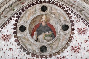 Darstellung eines Dominikanerpapstes (Innozenz V oder Benedikt XI) Fresko von Bernardino Zenale und Bernardino Butinone