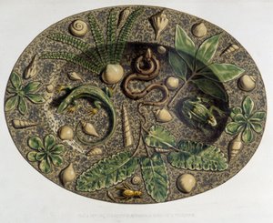Reptilienplatte - Keramikplatte, in „The work of Bernard Palissy“ von C. Delange und C. Borneman, Paris