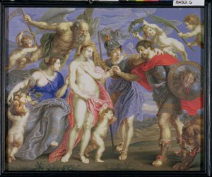 Mars von Minerva zu Gelegenheit eingeführt, begleitet von Ceres, nach einem Gemälde von Peter Paul Rubens (1577-1640) von Bernard Lens