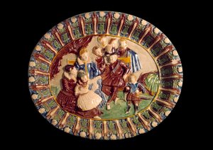 Schale, die Heinrich IV. und seine Familie darstellt. Keramik aus glasierter Erde von Bernard Palissy (1510-1589)