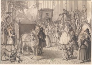Beginn eines Hochzeitszuges eines lutherischen Paares von Bernard Picart
