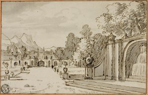 Formaler Garten mit Brunnen im Vordergrund von Bernard Picart