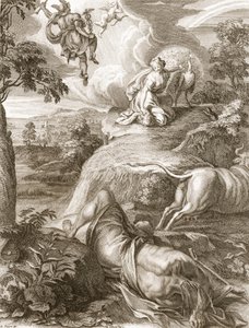 Io wird in eine Kuh verwandelt: Merkur schneidet Argus den Kopf ab von Bernard Picart