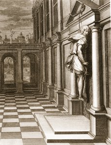Iphis erhängt sich in Verzweiflung, dass er Anaxarete nicht gewinnen konnte, 1731 von Bernard Picart