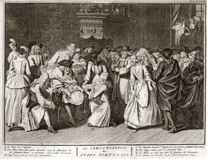 Judentum: Beschneidungszeremonie in der jüdisch-portugiesischen Gemeinde) Gravur aus "Illustration religiöser Zeremonien und Bräuche aller Völker der Welt" von Bernard Picart (1723-1743) von Bernard Picart