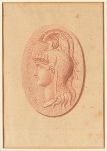 Eines von vier Studien nach Kameen, drei mit klassischen Profilporträts und eines mit einem fragmentarischen Relief von Amor und zwei Löwen, die einen Wagen ziehen