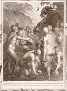 Die Danaiden, verurteilt, durchlöcherte Gefäße mit Wasser zu füllen, 1730 von Bernard Picart