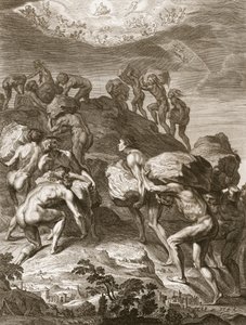 Die Riesen versuchen, den Himmel zu erklimmen, indem sie Berge aufeinander stapeln, 1731