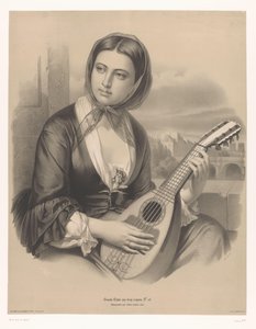 Frau spielt eine Mandoline (Große Studien in zwei Arten von Kreide) von Bernard Romain Julien