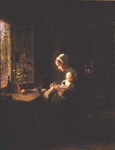 Mutter und Kind in einem Innenraum am Fenster von Bernard de Hoog
