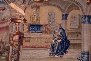 Flämischer Wandteppich. Serie Die Legende der Madonna von der Zavel. Die Ankunft der Statue der Madonna. Herstellung Brüssel. Zeichner Barend van Orley von Bernard van Orley