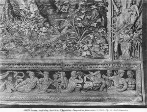 Die Jagden von Maximilian, Zwillinge, Die Hirschjagd, die Versammlung, Gobelins-Manufaktur (Detail)