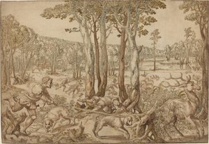 Die Jagden von Maximilian: Die Hirschjagd (August) von Bernard van Orley
