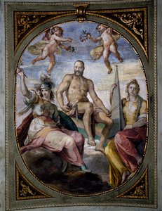 Allegorische Darstellung von Cosimo I, Fresko, Sala di Bona Decke, Pitti-Palast, Florenz, Italien
