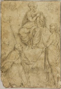 Sitzende Madonna mit Kind, Bischofs- und Mönchsheiligen und Johannes dem Täufer von Bernardino Campi