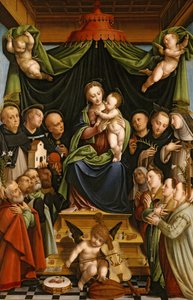 Madonna und Kind auf dem Thron mit Heiligen und Stiftern