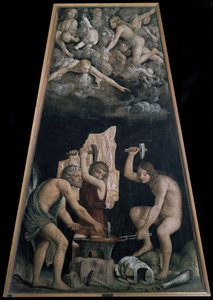 Göttliche Waffen geschmiedet in der Schmiede des Vulkans vor einigen Engeln, Detail von Bernardino Luini