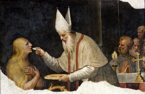 Madeleines Kommunion. Fresko von Bernardino de Scapis genannt Bernardino Luini. 15. Jahrhundert. Sovrintendenza der Stadt Mailand von Bernardino Luini