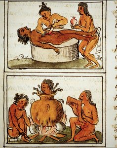 Menschenopfer und Kannibalismus der Azteken. Manuskript von Bernardino Sahagun von Bernardino de Sahagun