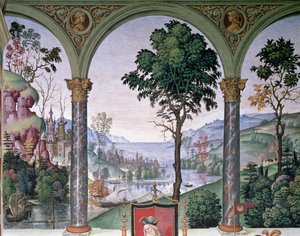 Hintergrundlandschaft durch die Loggia gesehen (Detail)