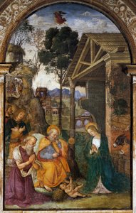 Geburt Christi mit dem Heiligen Hieronymus, frühes Fresko von Bernardino Betti, bekannt als Il Pinturicchio von Bernardino di Betto Pinturicchio