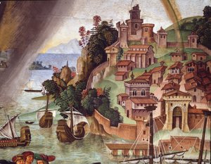 Papst Pius II. geht zum Konzil von Basel (Detail) von Bernardino di Betto Pinturicchio