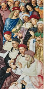 Piccolomini-Bibliothek, Südostwand: „Aeneas Sylvius erhält den Kardinalshut von Papst Calixtus III., 17. Dezember“ von Bernardino di Betto Pinturicchio