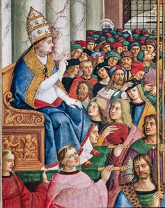 Piccolomini-Bibliothek, Südwestwand: „Aeneas Sylvius, zum Papst mit dem Namen Pius II. gewählt, betritt St. Peter, 3. September“ von Bernardino di Betto Pinturicchio