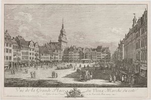 Der Altmarkt zu Dresden von der Schlossstraße aus, Blatt der Folge "Dresdner Veduten" von Bernardo Bellotto