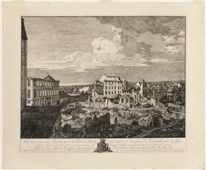 Die Ruinen des Pirnaischen Vororts mit dem Palais Fürstenhof von Bernardo Bellotto