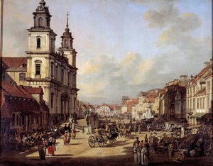 Ansicht der Krakowskie Straße von der Nowyswiat Straße in Warschau im Jahr 1778 von Bernardo Bellotto