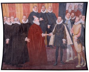 Begegnung des genuesischen Dogen Giacomo Durazzo Grimaldi und Johann von Österreich (Fresko) von Bernardo Castello