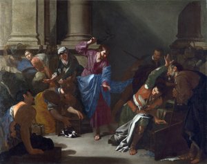 Christus vertreibt die Händler aus dem Tempel, Gemälde von Bernardo Cavallino (1616-1656), ca. 1645