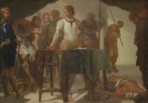 Mucius Scaevola konfrontiert König Porsenna von Bernardo Cavallino