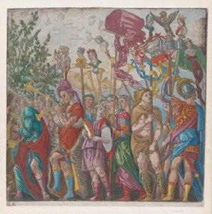 Blatt 7: Prozession von Musikern und anderen mit Standarten, aus Der Triumph des Julius, 1599 von Bernardo Malpizzi