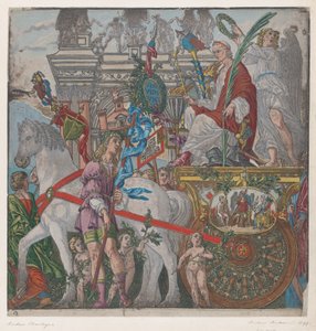 Blatt 9: Julius Caesar in seinem von Pferden gezogenen Wagen, aus Der Triumph des Julius Caesar von Bernardo Malpizzi