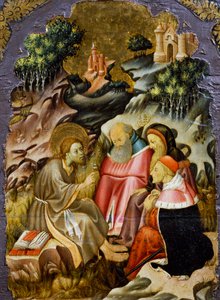 Predigt von Johannes dem Täufer, Detail (Predella eines Altars) aus der Kathedrale von Vic, von Bernat Martorell, katalanische gotische Kunst von Bernardo Martorell